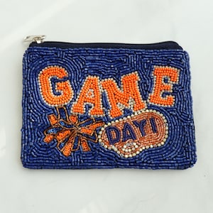 Monedero pequeño con cuentas de animadoras, color azul marino y naranja, ideal para fútbol y baloncesto, ideal para el día del partido de los Tigers, regalo con estilo de la NCAA de Auburn, Chicago y Denver.