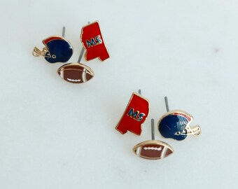 Delicato set di orecchini pushback in smalto da 6 pezzi con scritta Football, MS Gameday, NCAA Bulldogs, gioielli dello stato del MS, regalo sportivo