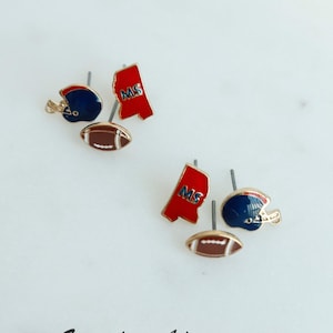 Dainty Football 6pc Enamel Pushback Earrings Set, MS Gameday, NCAA Bulldogs, MS State Jewelry, Sports Gift