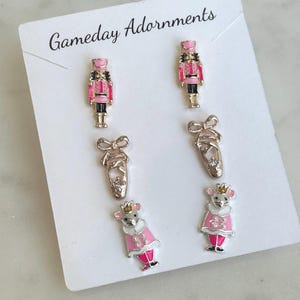 Ballerina Winter Nutcracker Theme 6 Piece Earrings Set, Red Enamel, Pink Christmas, Mouse, Ballet Shoes, Classic Nostalgic Her Gift
