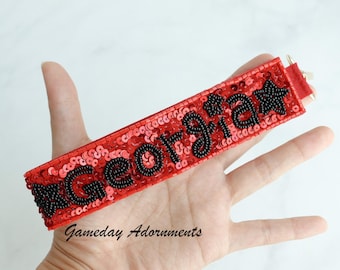 Georgia Red Black 6" Long Wristlet Keychain, Seed, Sequins, Gameday Cheer Flair, Never Lost, Bulldogs NCAA Collegiate Sports Gift