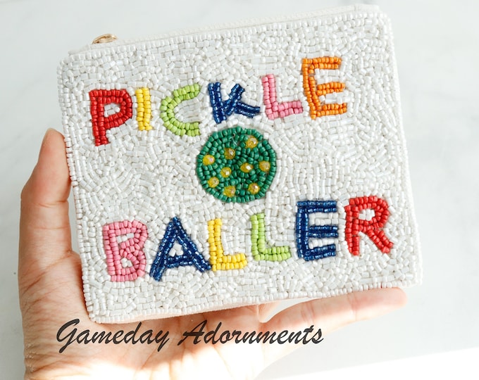Beaded Pickle Baller Coin Purse, Pickleball Card Wallet, Petite Travel Pouch, Makeup Bag, Pritchard Cup, PPA Tour, Racket Sports Gift