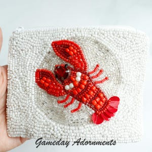 Beaded Coastal Crawfish Coin Bag, Beach Cajun Crayfish Travel Pouch Wallet, Mardi Gras Louisiana, Seafood, Fun Novelty Sports Gift