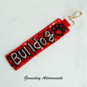 Bulldogge Paw Rot Schwarz 15,2 cm Pailletten Langer Schlüsselbund, Perlen Armband