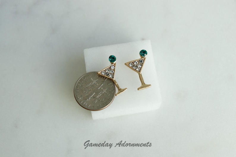 Dainty Martini Studs, Cubic Studded Martini Glass, Day Drinker, Gameday Win, Olive Cute Jewelry, Sports, Fan Her Gift