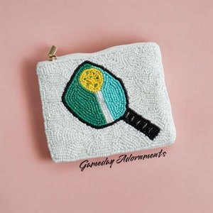 Monedero con cuentas en forma de paleta de pickleball azul, billetera para jugadores de pickleball, lindo estuche, taza Pritchard, PPA Tour, regalo para ella de deportes de raqueta