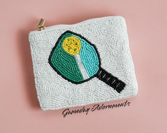 Beaded Blue Pickleball Paddle Coin Purse, Pickle Baller Wallet, Cute Pouch, Pritchard Cup, PPA Tour, Racket Sports Her Gift