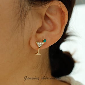 Dainty Martini Studs, Cubic Studded Martini Glass, Day Drinker, Gameday Win, Olive Cute Jewelry, Sports, Fan Her Gift