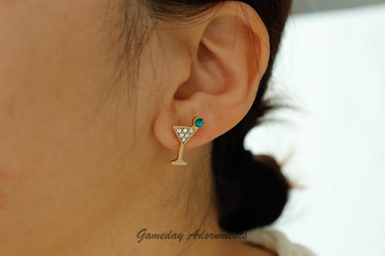 Dainty Martini Studs, Cubic Studded Martini Glass, Day Drinker, Gameday Win, Olive Cute Jewelry, Sports, Fan Her Gift