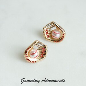 Baseball Glove and Ball Stud Earrings, Cute Enamel Gold, Faux Pearl Baseball, Dainty Softball, League, Series, Sports Coach Her Gift