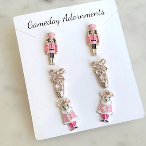 Ballerina Winter Nutcracker Theme 6 Piece Earrings Set, Red Enamel, Pink Christmas, Mouse, Ballet Shoes, Classic Nostalgic Her Gift
