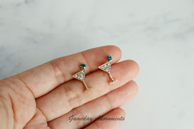 Dainty Martini Studs, Cubic Studded Martini Glass, Day Drinker, Gameday Win, Olive Cute Jewelry, Sports, Fan Her Gift