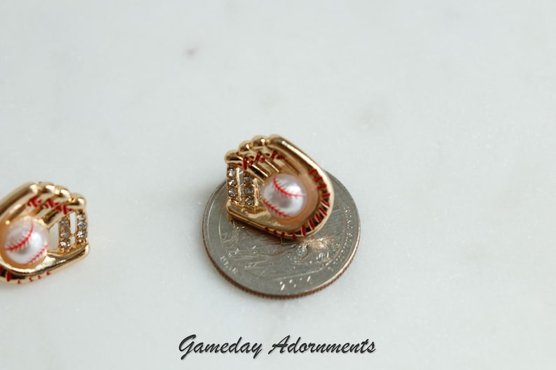 Baseball Glove and Ball Stud Earrings, Cute Enamel Gold, Faux Pearl Baseball, Dainty Softball, League, Series, Sports Coach Her Gift