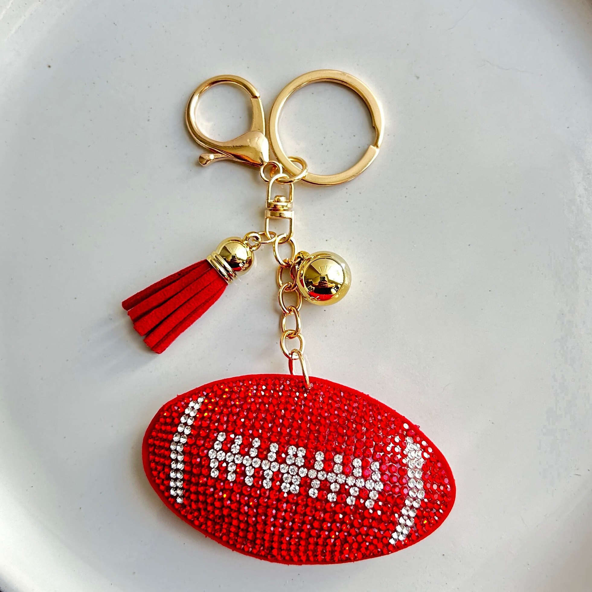 Rhinestone Bling Puffed Red Football Keychain, Homecoming Flair, Sports ...