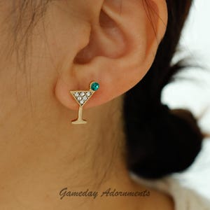 Dainty Martini Studs, Cubic Studded Martini Glass, Day Drinker, Gameday Win, Olive Cute Jewelry, Sports, Fan Her Gift