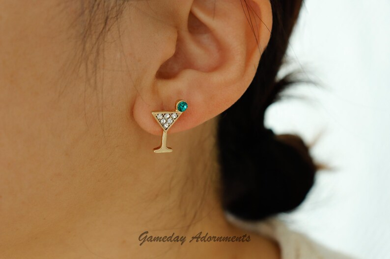 Dainty Martini Studs, Cubic Studded Martini Glass, Day Drinker, Gameday Win, Olive Cute Jewelry, Sports, Fan Her Gift