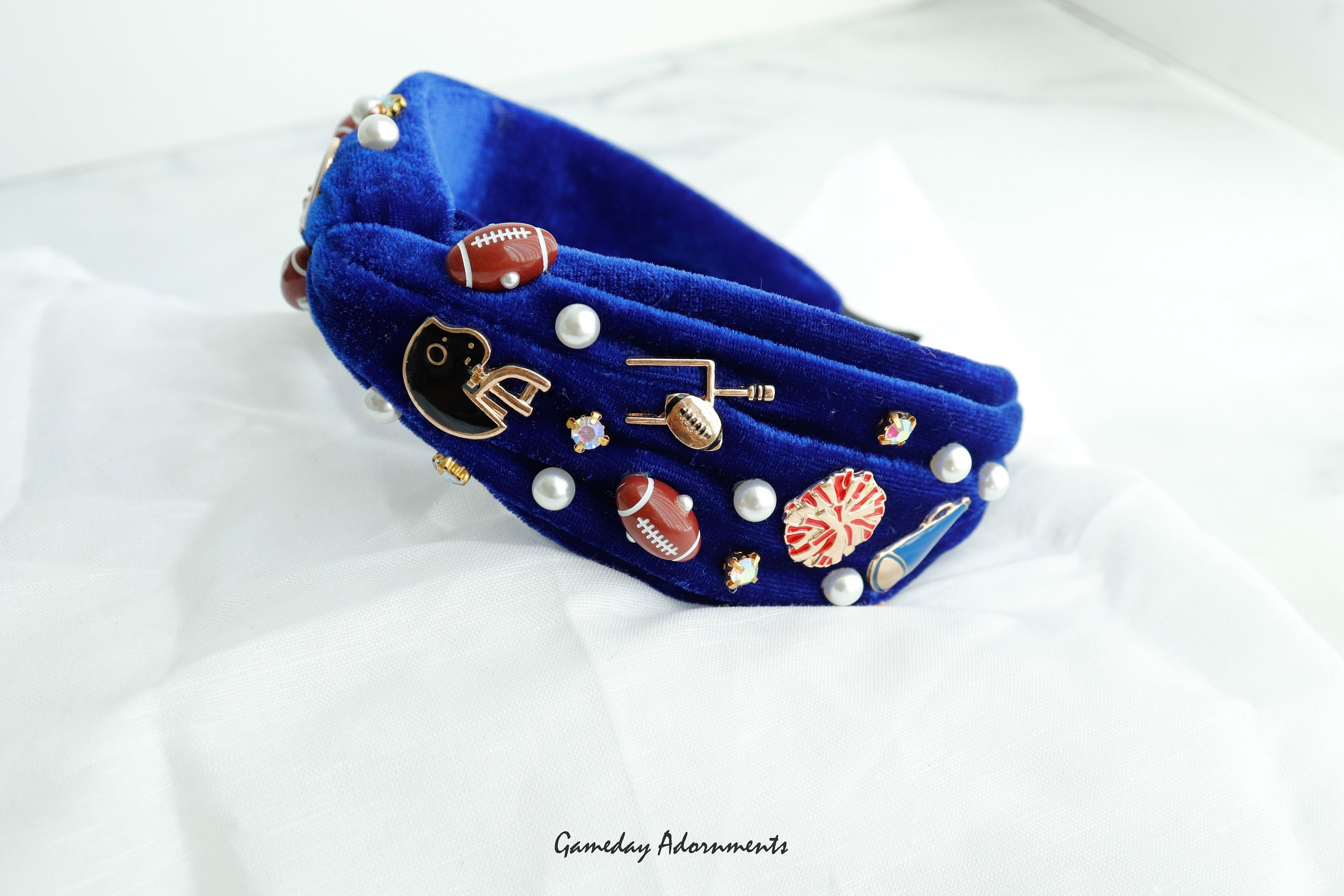 Casoty Fascia Per Capelli Calcio Con Nodo E Strass – Blu, Donna E Ragazza, Accessorio Gameday