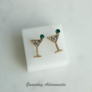Dainty Martini Studs, Cubic Studded Martini Glass, Day Drinker, Gameday Win, Olive Cute Jewelry, Sports, Fan Her Gift