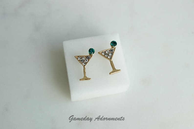Dainty Martini Studs, Cubic Studded Martini Glass, Day Drinker, Gameday Win, Olive Cute Jewelry, Sports, Fan Her Gift