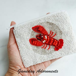 Monedero con cuentas de cangrejo de río costero, cartera de viaje playera con cangrejo de río cajún, Mardi Gras de Luisiana, mariscos, regalo deportivo divertido y novedoso