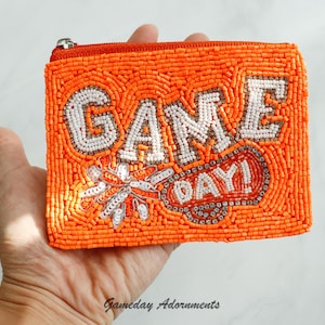 Monedero pequeño con cuentas de animadoras, color naranja y blanco, para fútbol, baloncesto, día del partido para aficionados de Tennessee y Texas, regalo de la NCAA de los Oklahoma Longhorns