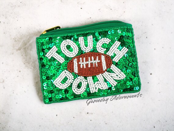Game Day Green Sequins Beaded Football Coin Purse Touch Down NCAA Flair Small Wallet Bag Fan Gift Etsy UK