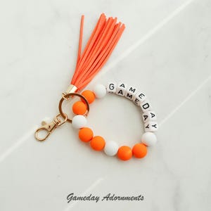 Jumbo Bead Orange White Wristlet Keychain, Bag Charm, Tennessee Gameday Cheer Flair, Never Lost, Volunteers NCAA Collegiate Sports Gift