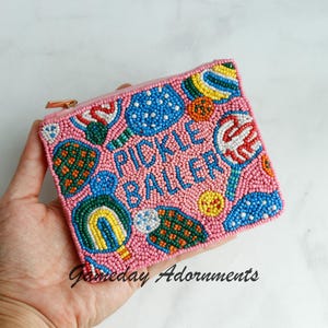 Augurk baller portemonnee met kralen, leuk reisetui, Dink Pickleball flair, racketsport cadeau voor haar, augurk bal modeaccessoires