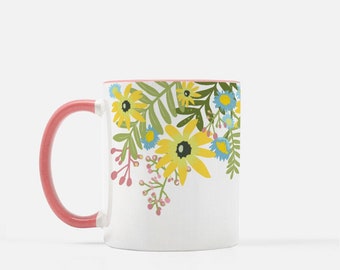 Wild Meadow mug, large mug , pink and white, unique mug, pretty mug, gift for gardener, office mug, gift for coworker, coffee lover