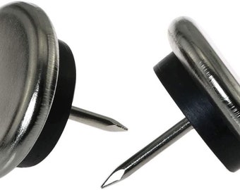May include: Two silver furniture glides with black rubber pads and nail stems.