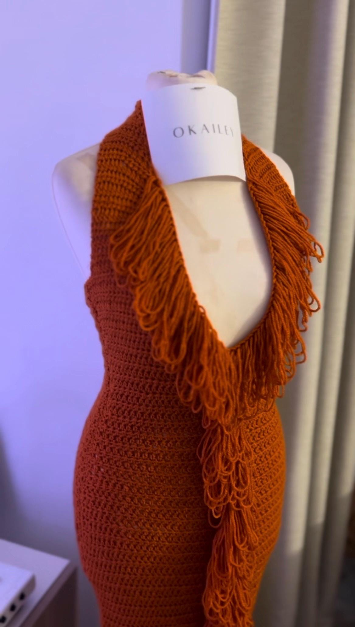 Halterneck Crochet Fringe Maxi Dress in Sunset Orange - Etsy