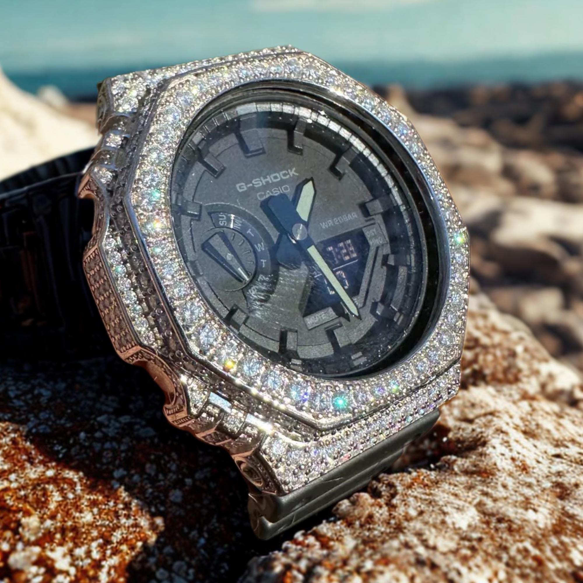 モアッサナイト アイスアウト カシオ Gショック GA-2100 – 925シルバー