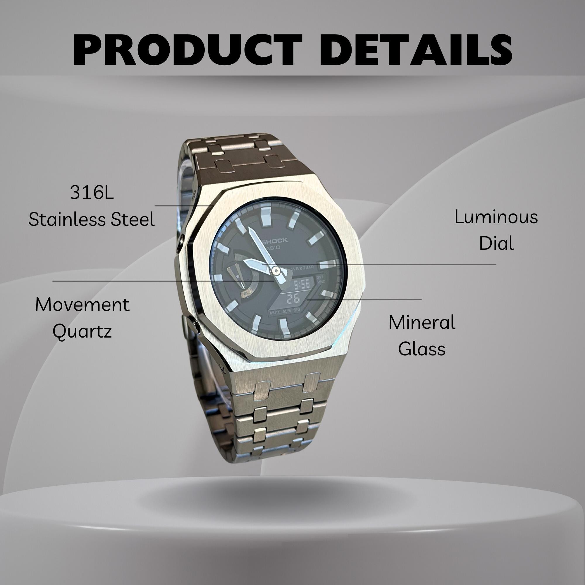 Casio G-shock GA2100 – Silver White | Custom Casioak | Men's Watch