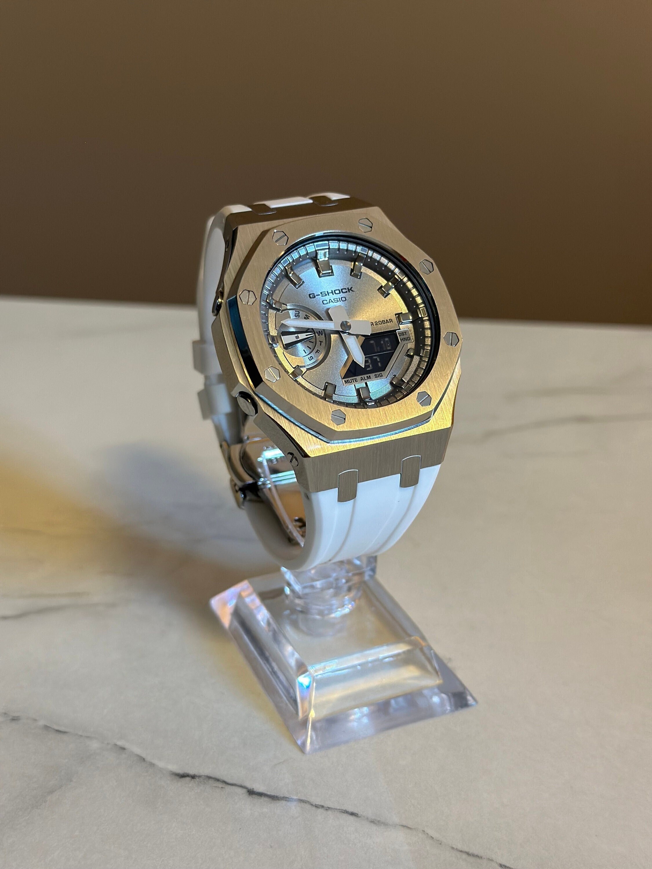 Casio G Shock Oak WeiBsilbernes Zifferblatt GA 2100 Custom Casioak Manner schauen zu Etsy