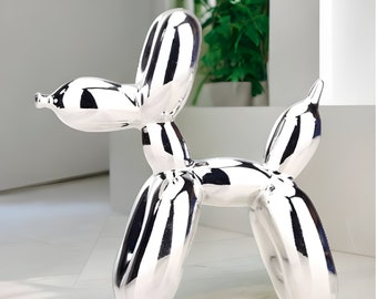 Silver Resin Balloon Dog Desk Sculpture, Metallic Desk Décor, Glossy Desk Décor, Dog Model Sculpture, Balloon Dog Statue