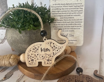 The Circle-A story of love and loyalty Elephant ornament gift - Sisterhood & Friendship-  Finished maple  or walnut wood w/card cotton pouch