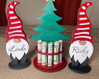 Freestanding Wooden Money Christmas Tree or Money Holder with custom name on front