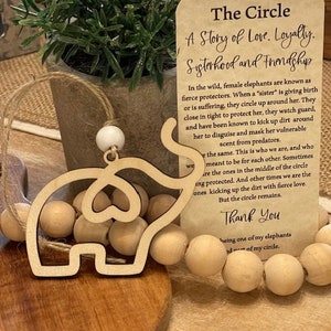 The Circle A story of love and loyalty Elephant ornament gift Sisterhood & Friendship Made of finished maple wood w/ card, cotton pouch image 5