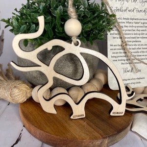 The Circle - A story of love, loyalty, Sisterhood & Friendship Elephant ornament gift- finished maple wood w/card, cotton pouch. Made in USA