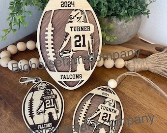SVG Digital File of Football ornament with player inset. 3 files available for digital download