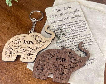 The Circle-A story of love and loyalty Elephant keychain gift - Sisterhood & Friendship-  Finished maple or walnut wood w/card cotton pouch