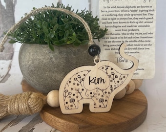 The Circle-A story of love and loyalty Elephant ornament gift - Sisterhood & Friendship-  Finished maple  or walnut wood w/card cotton pouch