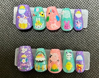 pastel rainbow easter press on nails