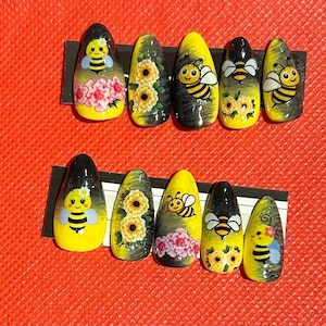 Black and yellow ombre bee press on nails