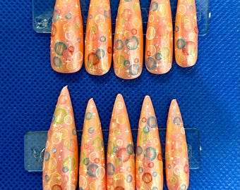 iridescent rainbow bubbles press on nails