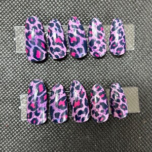 purple and pink leopard press on nails