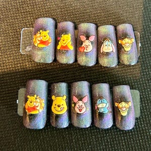 rainbow cat eye Winnie the Pooh press on nails