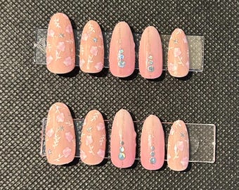 baby pink roses press on nails