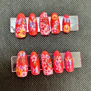 pink happy times garden press on nails