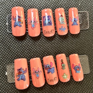 peach stitch press on nails